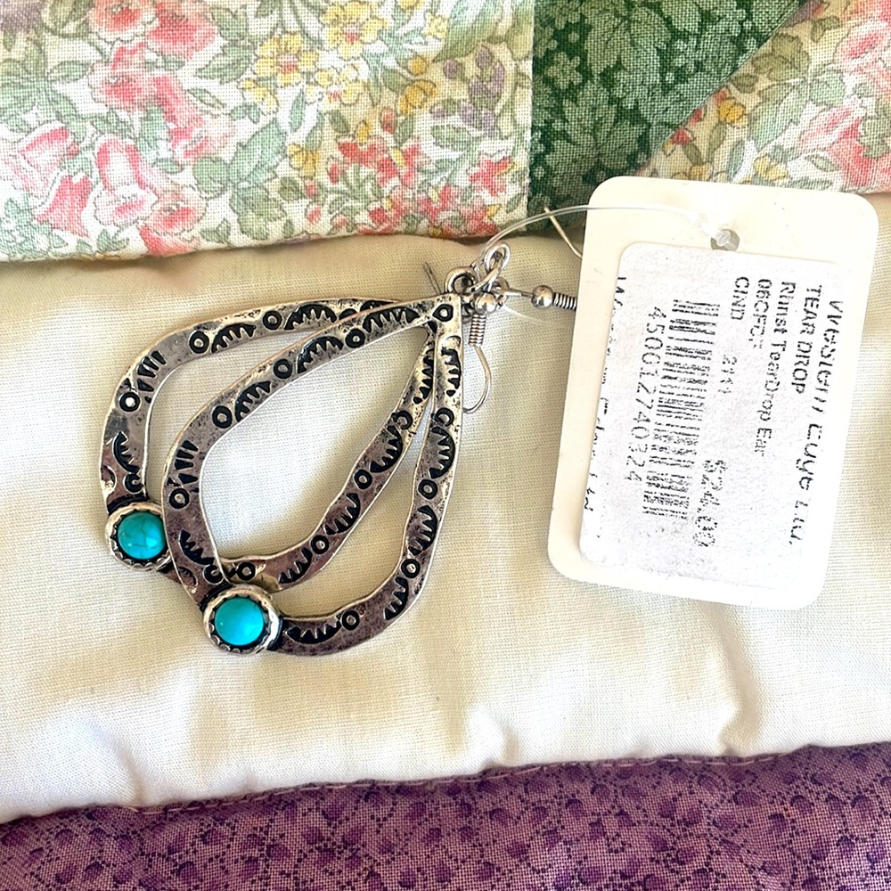 Silver and Turquoise Teardrop Western Earrings